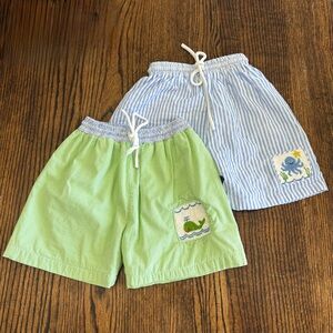 2 Pairs Seersucker Boys Swim Trunks Size 3 Toddler Embroidered Beach Cotton